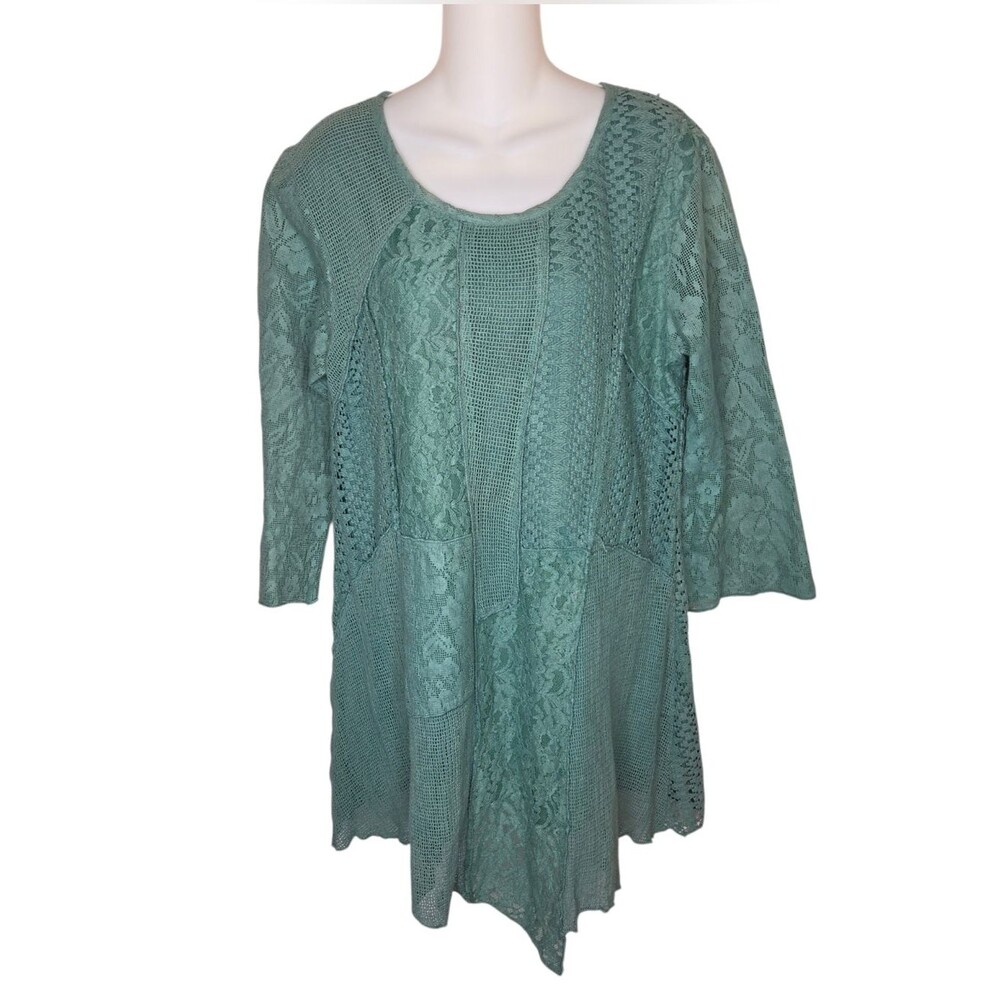 Catalog Classics Boho Romantic Lace Patchwork Tunic, Sage Green, Size L